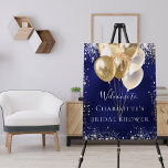 Bridal Shower navy blue gold balloons welcome Foam Board<br><div class="desc">A welcome board for a glamorous Bridal Shower. A navy blue background with elegant faux gold and silver glitter sparkles and golden balloons. The blue color is uneven.  Personalize and add a name.  White letters. 
Back: no design</div>