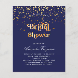Bridal shower navy blue gold budget invitation