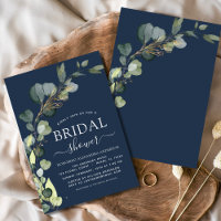 Bridal Shower Navy Blue Greenery Eucalyptus