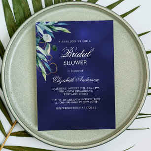 Bridal Shower navy blue greenery luxury Invitation