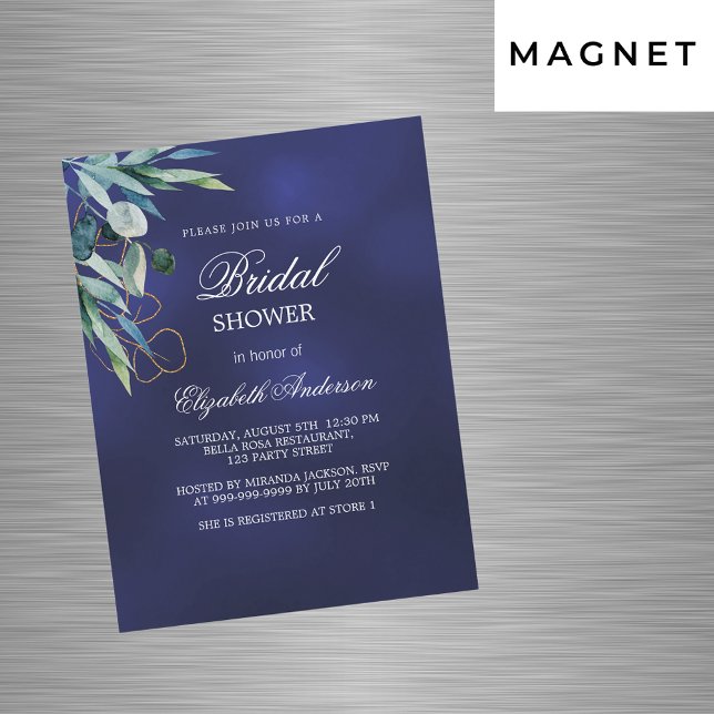 Bridal Shower navy blue greenery luxury Magnetic Invitation (Creator Uploaded)