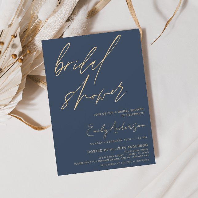 Bridal Shower Navy Blue Script Minimalist  Invitation (Creator Uploaded)