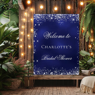 Bridal Shower navy blue silver glitter welcome Poster