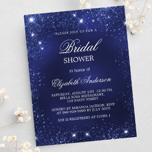 Bridal Shower navy blue sparkles elegant Invitation
