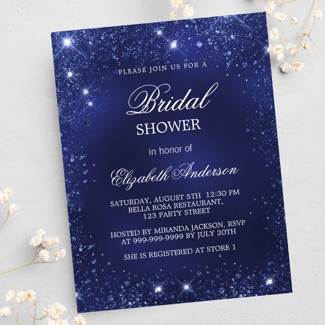 Bridal Shower navy blue sparkles elegant Invitation Postcard (Creator Uploaded)