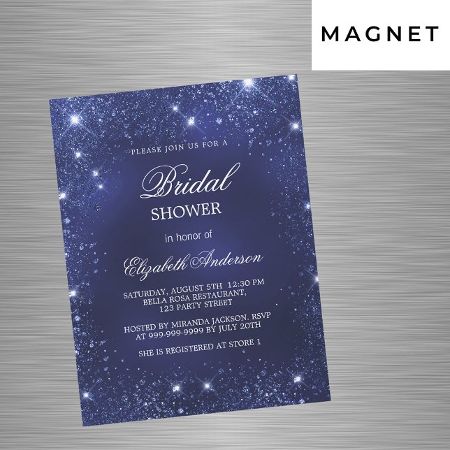 Bridal Shower navy blue sparkles luxury Magnetic Invitation (Creator Uploaded)