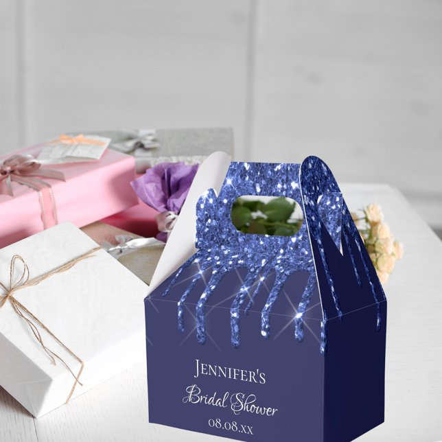 Bridal Shower navy blue white glitter thank you Favor Boxes (Creator Uploaded)
