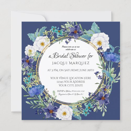 Bridal Shower Navy White Watercolor Poppy Floral Invitation