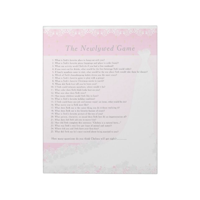 Bridal Shower Newlywed Game - Pink Notepad (Rotated)