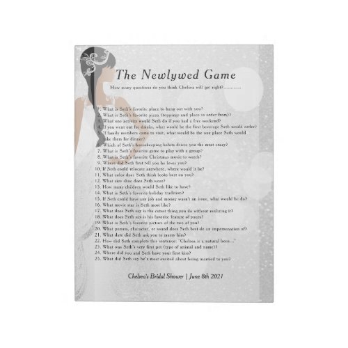 Bridal Shower Newlywed Game _ White Glitter  Notepad