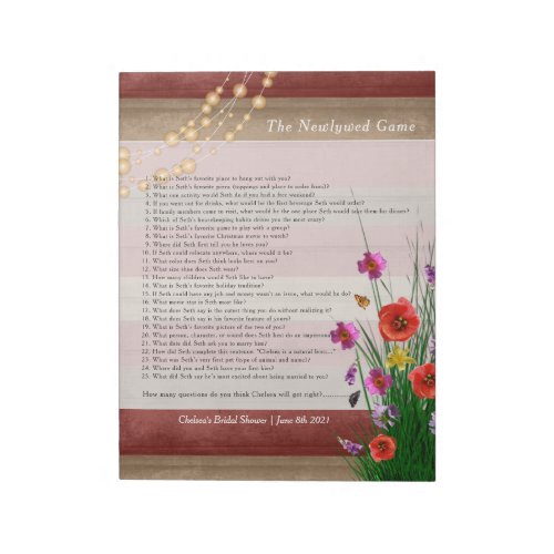 Bridal Shower Newlywed Game _ Wildflowers Notepad