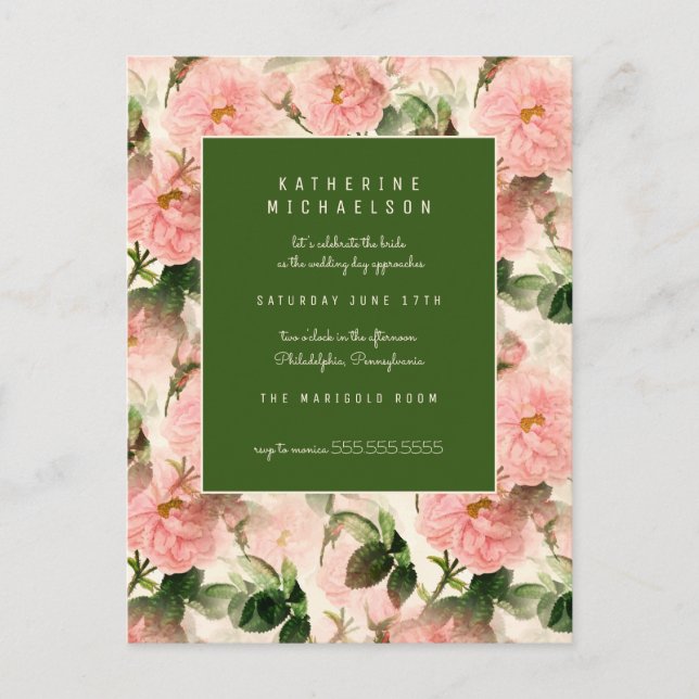 BRIDAL SHOWER | Old Fashioned Cabbage Roses Postcard (Front)