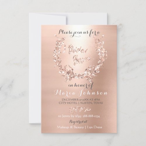 Bridal Shower Olive Wreath  Pink Rose Gold Blush Invitation