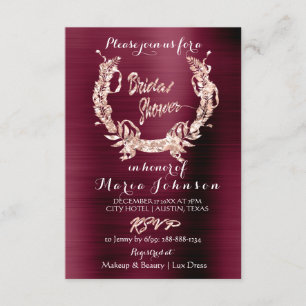 Bridal Shower Olive Wreath Rose Gold Burgundy Red Invitation