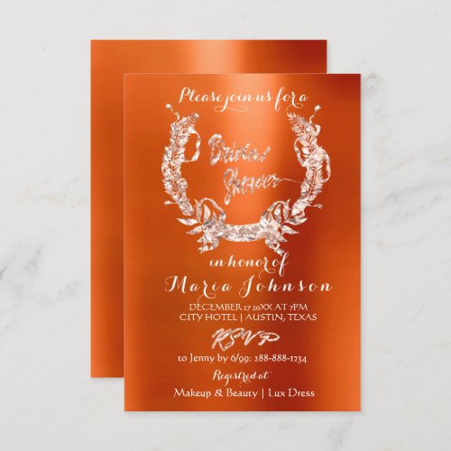 Bridal Shower Olive Wreath  Rose Gold Orange Coral Invitation