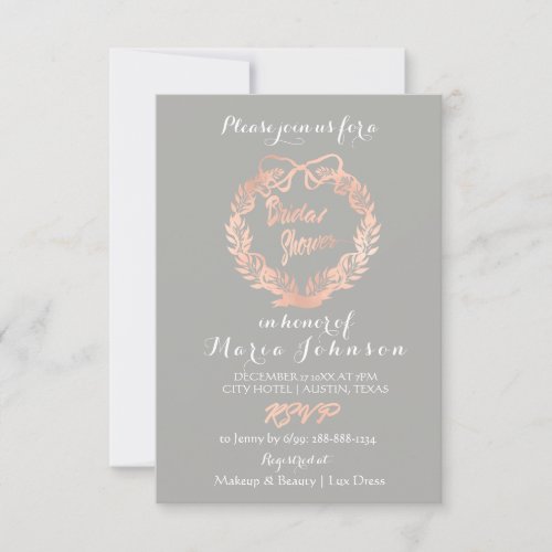 Bridal Shower Olives Floral Wreath Gray Rose Gold Invitation