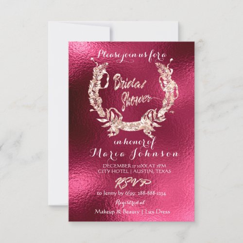 Bridal Shower Olives Wreath Pink Rose Gold Burgund Invitation