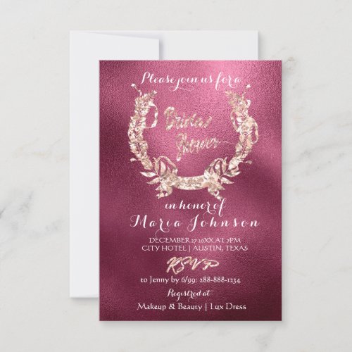 Bridal Shower Olives Wreath Pink Rose Gold Maroon Invitation