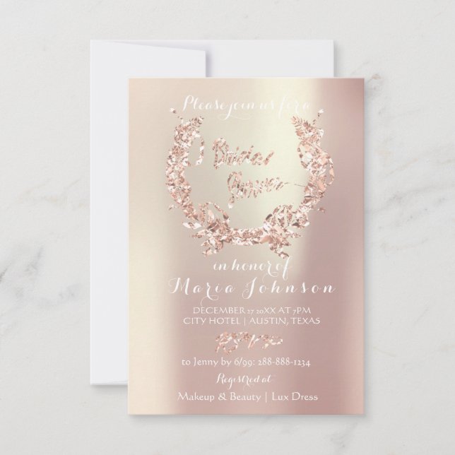 Bridal Shower Olives Wreath Pink Rose Gold Pearly Invitation (Front)