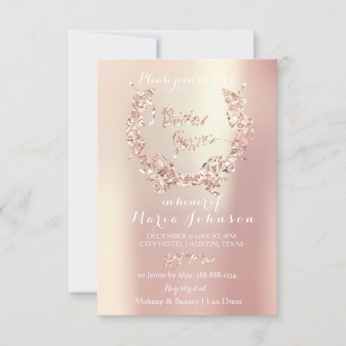 Bridal Shower Olives Wreath Pink Rose Gold Pearly Invitation