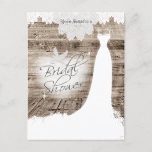 Bridal Shower on Barn Wood with Lace & White Dove Invitation Postcard