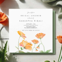 Bridal Shower Orange Floral Watercolor Poppies