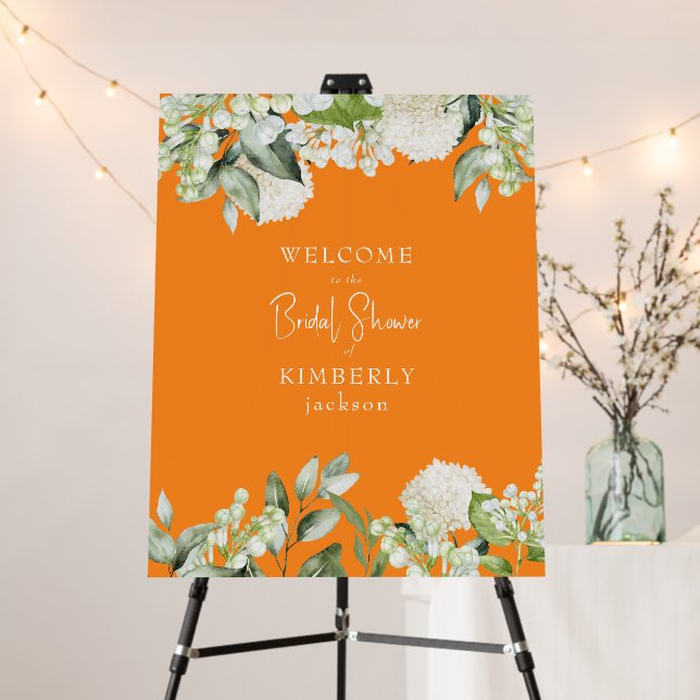 Bridal Shower Orange White Hydrangea Welcome Foam Board (In Situ (Stand))