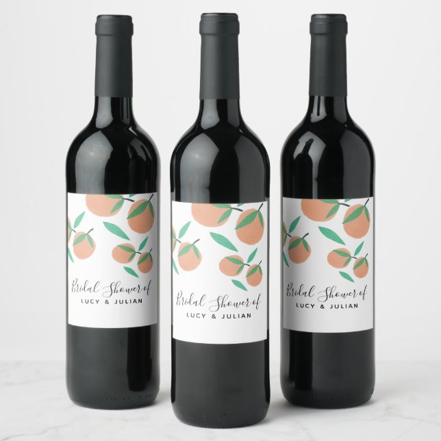 Bridal Shower Oranges Hand Drawn Botanical  Wine Label (Bottles)