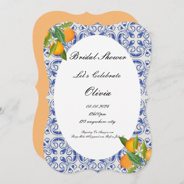BRIDAL SHOWER ORANGES INVITATION  (Front/Back)