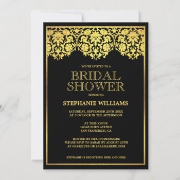 Bridal Shower | Ornate Gold Art Deco Damasks Invitation by Eugene_Designs at Zazzle