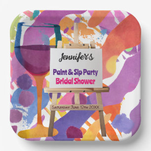 Bridal Shower Paint and Sip party Paper Plates