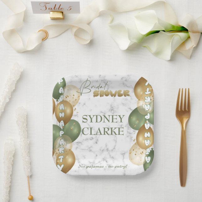 Bridal Shower. Pajama party Paper Plates (Wedding)