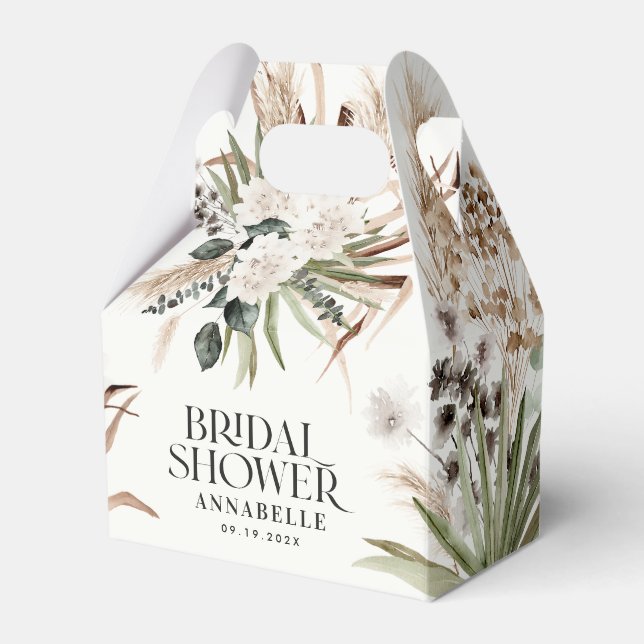 Bridal shower pampas black modern boho party favor boxes (Front Side)