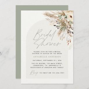Bridal shower pampas eucalyptus modern sage green invitation