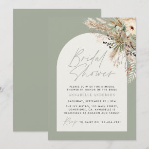 Bridal shower pampas eucalyptus modern sage green invitation