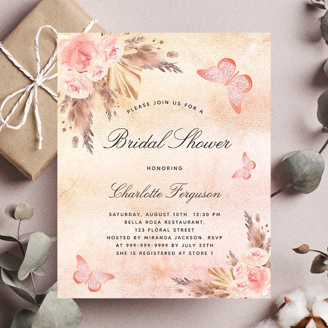 Bridal shower pampas grass blush butterfly budget flyer (Creator Uploaded)