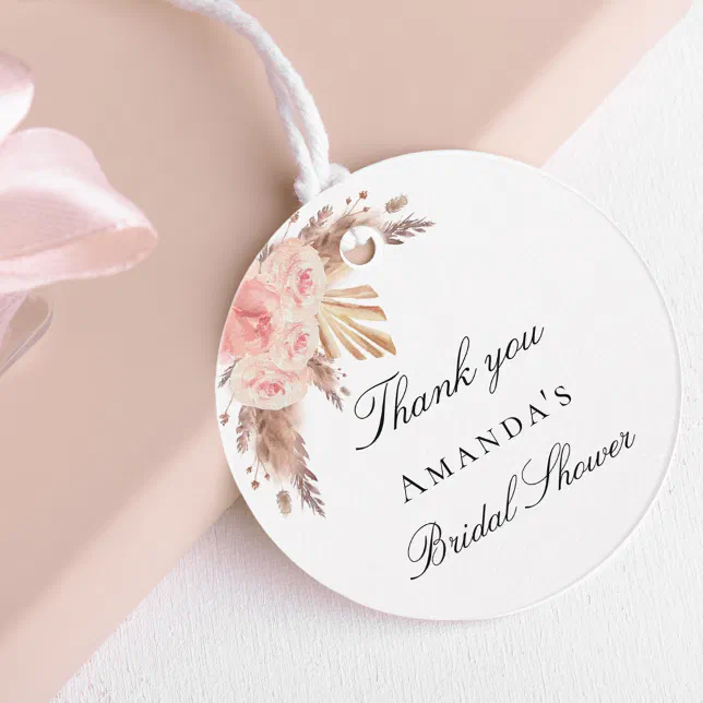 Bridal Shower pampas grass blush floral thank you Favor Tags | Zazzle