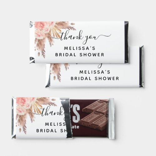 Bridal shower pampas grass blush pink rose floral hershey bar favors