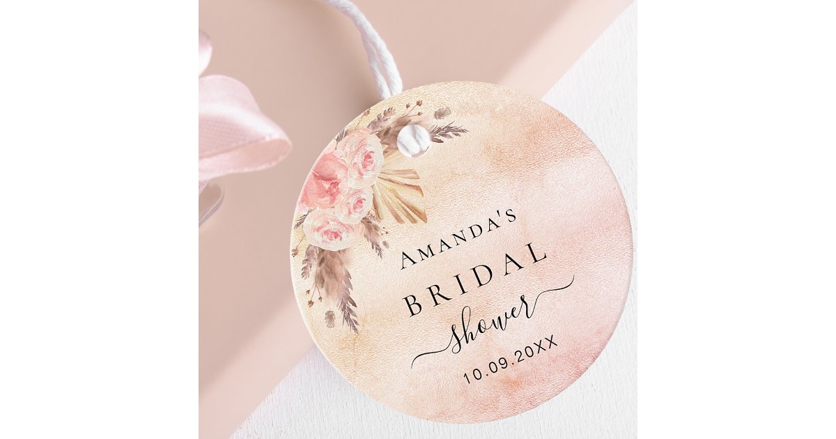 Bridal Shower pampas grass blush rose thank you Favor Tags | Zazzle