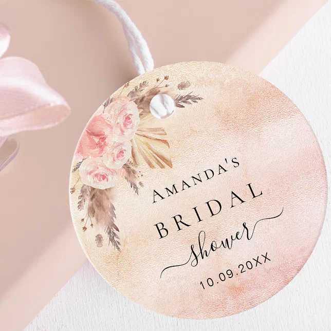 Bridal Shower pampas grass blush rose thank you Favor Tags | Zazzle