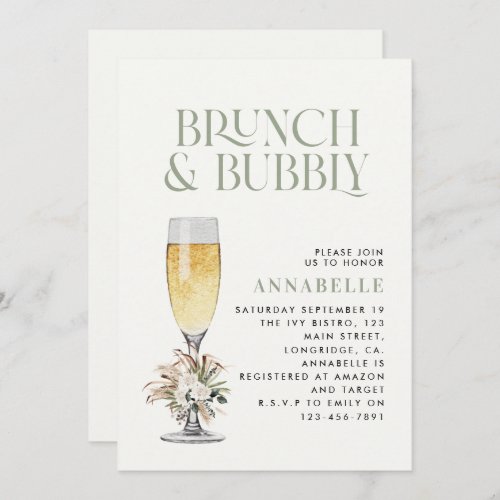 Bridal shower pampas grass brunch and bubbly invit invitation