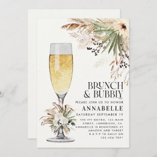 Bridal shower pampas grass brunch and bubbly invitation