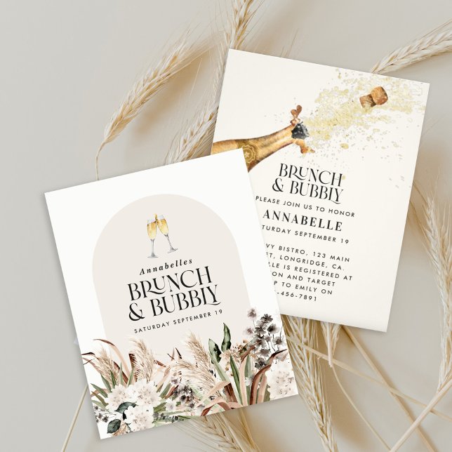 Bridal shower pampas grass champagne brunch bubbly flyer (Creator Uploaded)