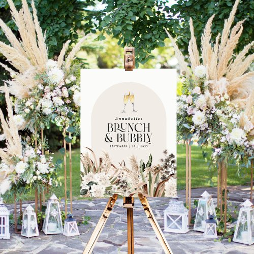 Bridal shower pampas grass champagne brunch bubbly foam board