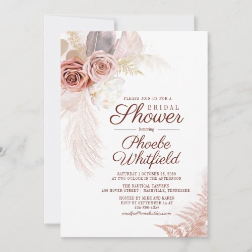 Bridal Shower Pampas Grass Floral Terracotta Invitation