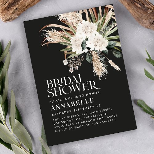 Bridal shower pampas grass modern black rustic inv invitation