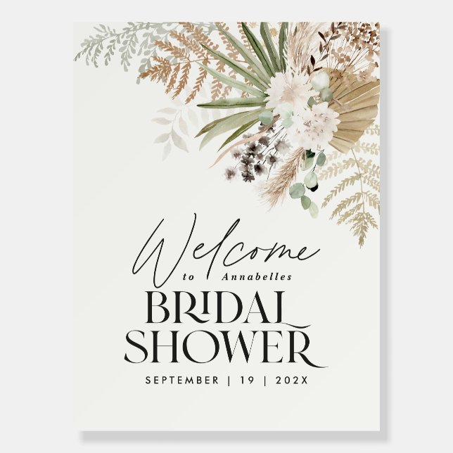 Bridal shower pampas grass modern boho elegant foam board (Front)