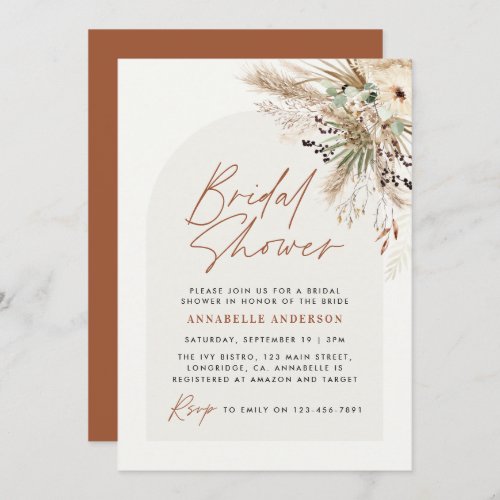 Bridal shower pampas grass modern boho elegant inv invitation