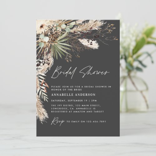 Bridal shower pampas grass modern boho elegant inv invitation
