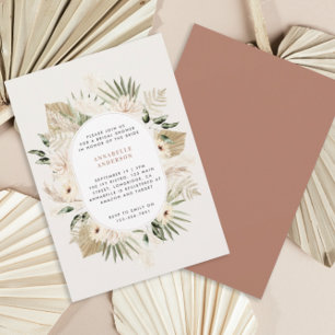 Bridal shower pampas grass modern boho elegant invitation